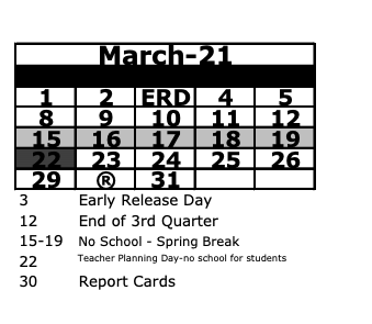 Mark your calendars!  Spring Break is coming up.
