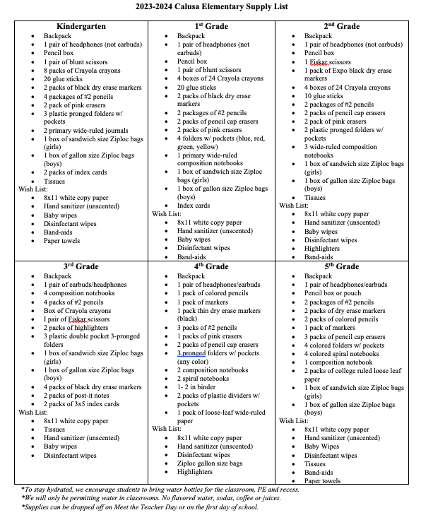 Campus Info / School Supplies 2023-2024